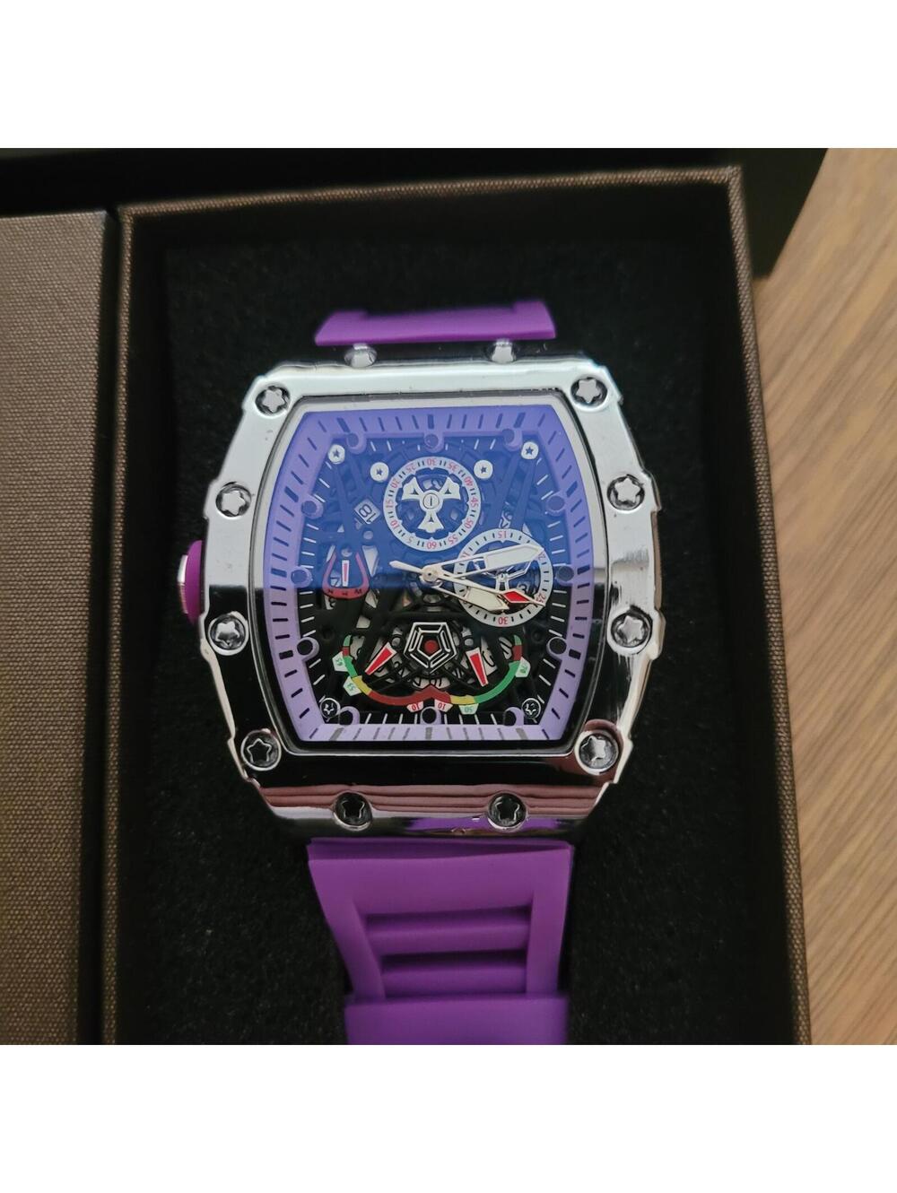 AJ High-Quality Purple Silicone Strap Watch with Silver-Tone Case
